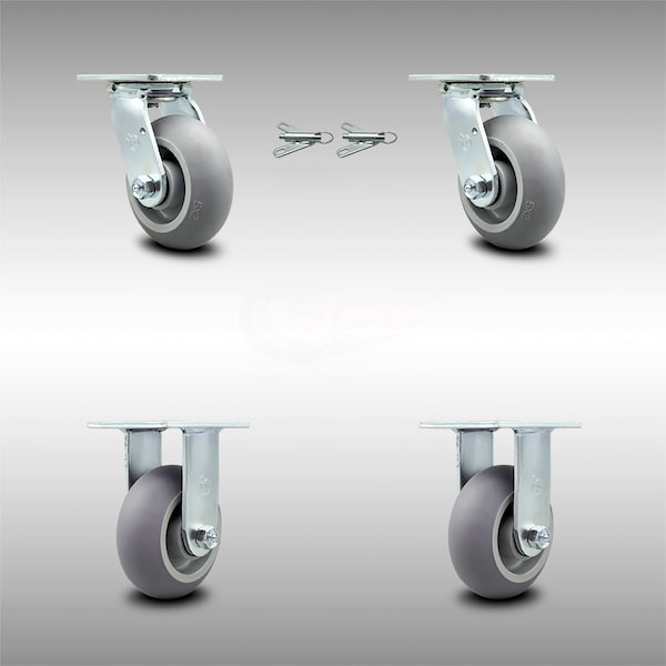 5 Inch SS Thermoplastic Caster Set with Ball Bearing 2 Swivel Lock 2 Rigid SCC